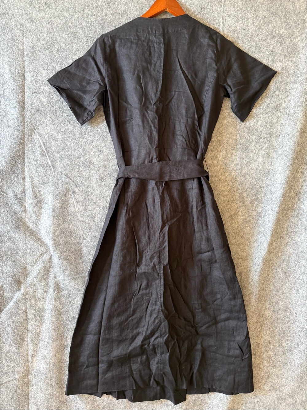 Everlane Linen Black Wrap Midi Dress with Self Tie-xs - Picture 4 of 10
